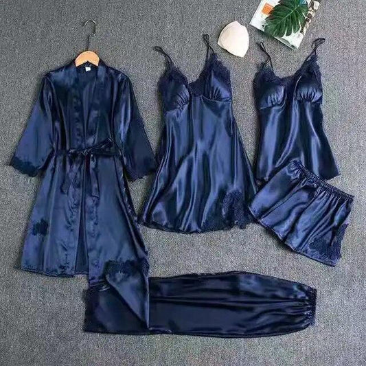5 Piece Royal Bridal Silk Nightgown set