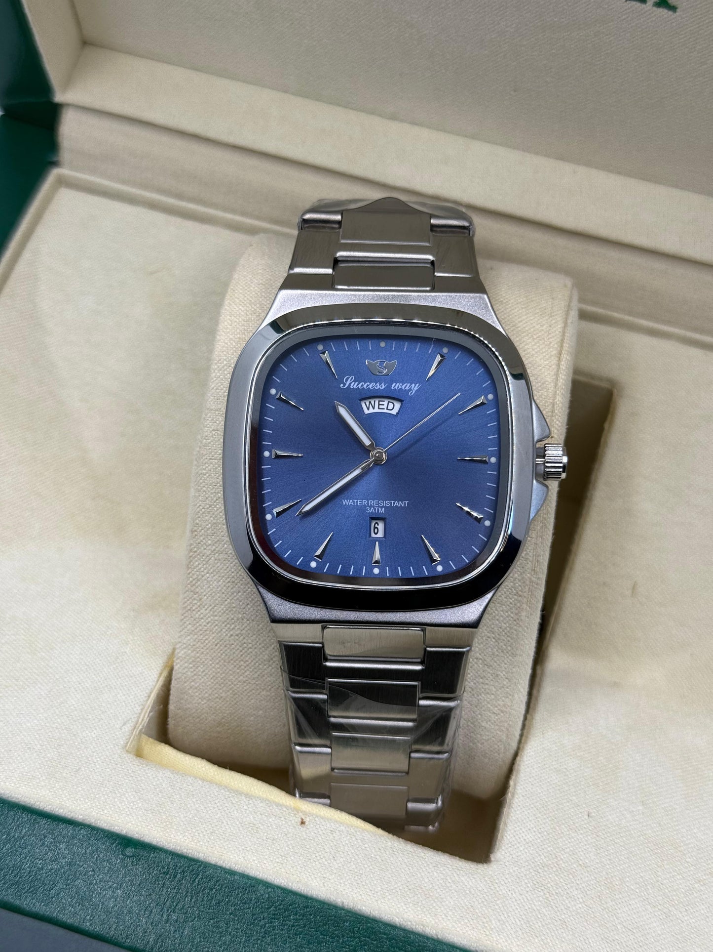 Success way silver with blue dial DAY & DATE