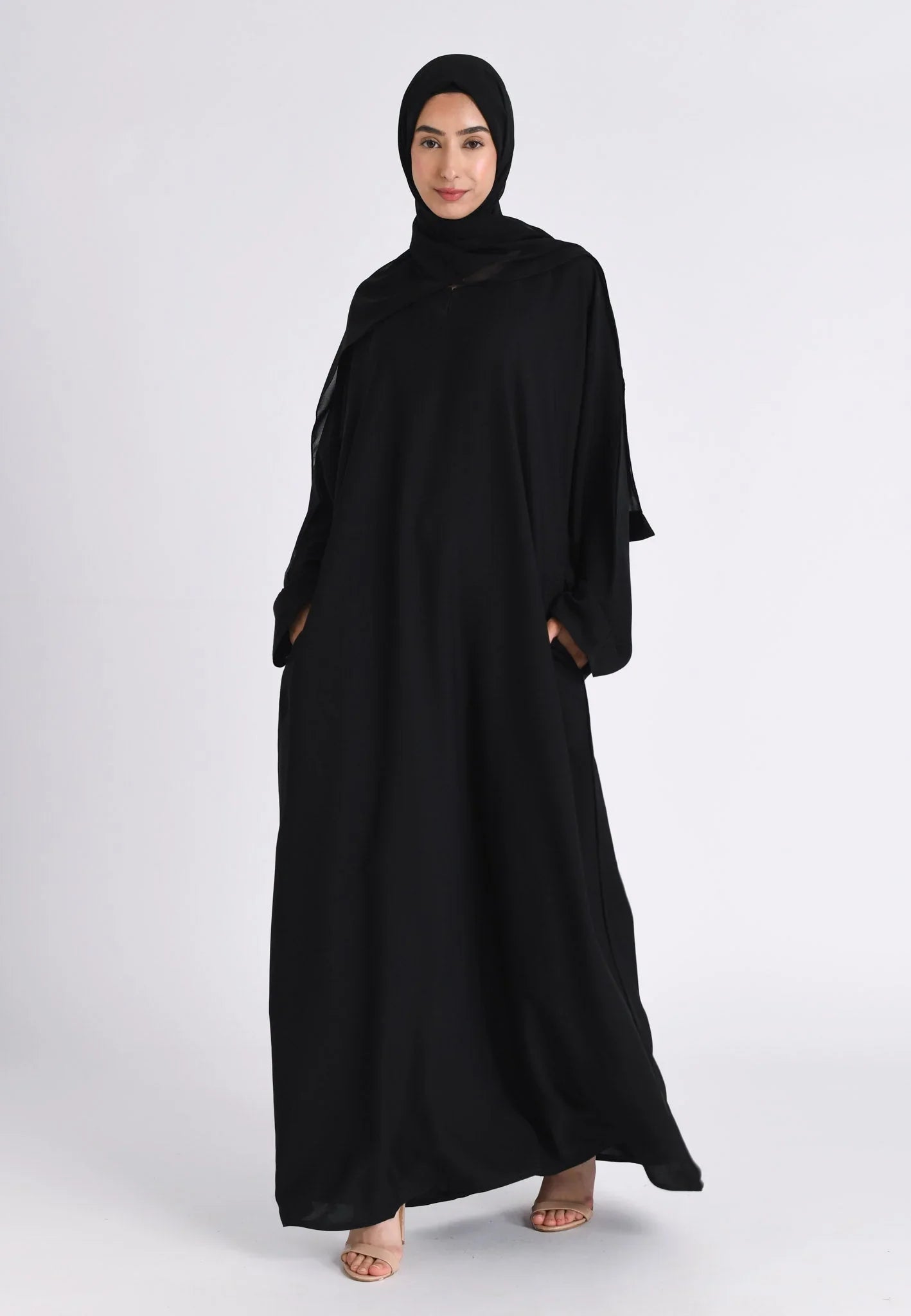 Plain Black Abaya with Zip Pockets (Premium)