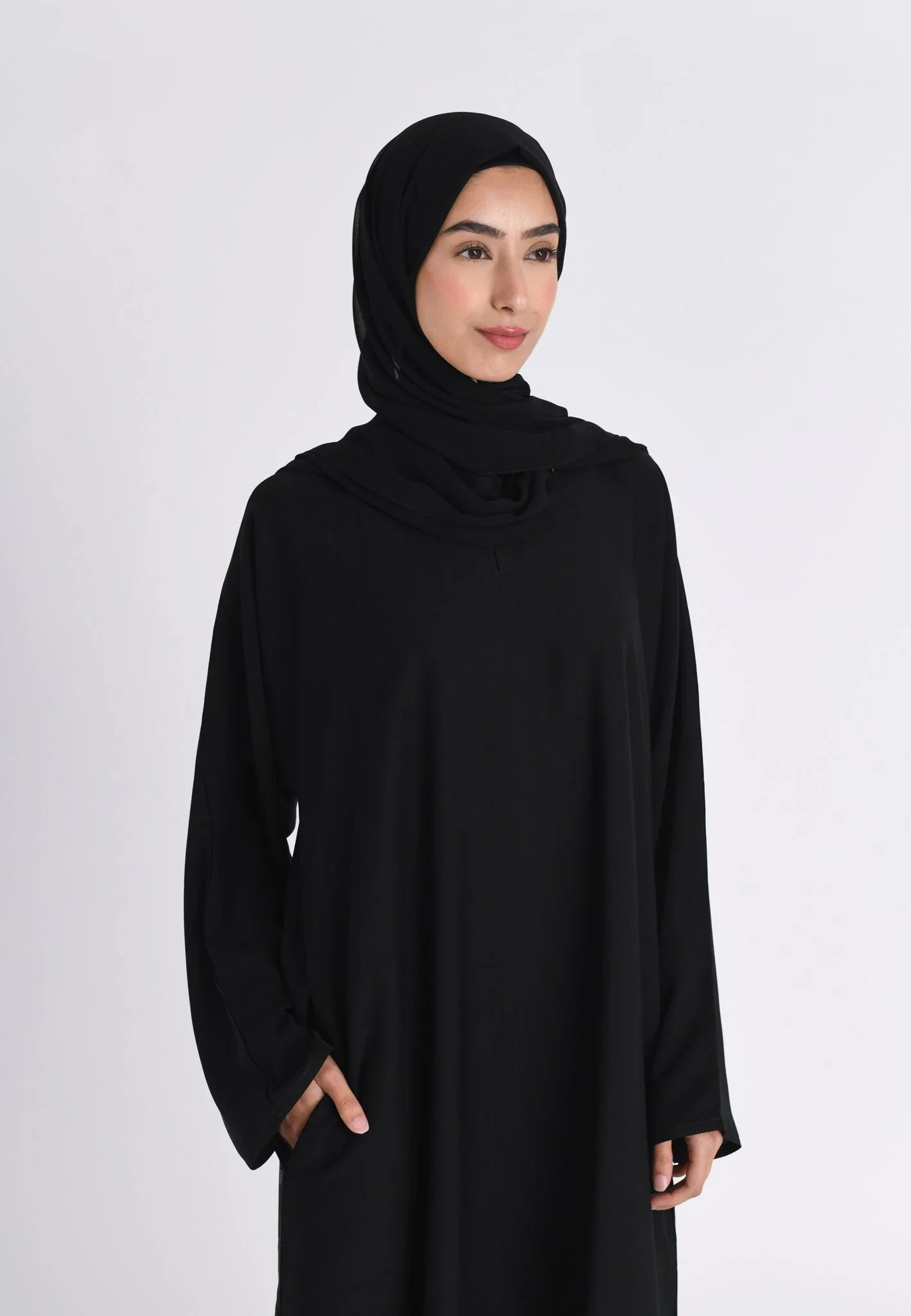 Plain Black Abaya with Zip Pockets (Premium)