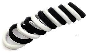 White And Black Ladies Rubber Band Elastic Pony Elastic Hair Bands, Rubber Bands, Poni , Hair Accessories -Pack 12