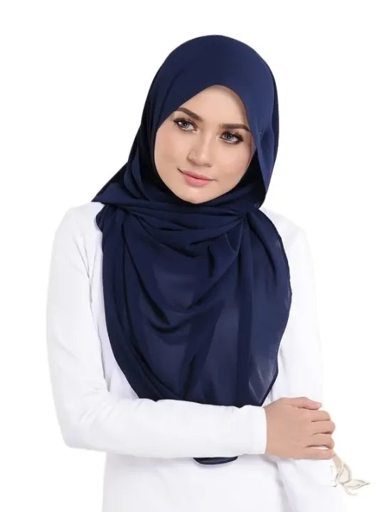 Pastel Hijaabi Navy Blue Best Quality Chiffon Hijab Georgette Hijab Breathable Soft Fabric Modesty Stylish Lightweight Instant Hijabs