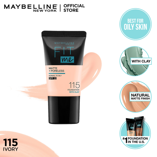 Maybelline New York Fit Me Matte & Poreless Liquid Foundation 18Ml Mini Tube - 115 Ivory - For Normal To Oily Skin