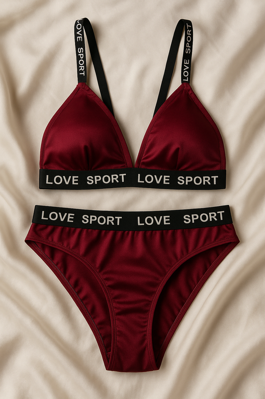 Silk Padded Love Sport Bra & Penty Set