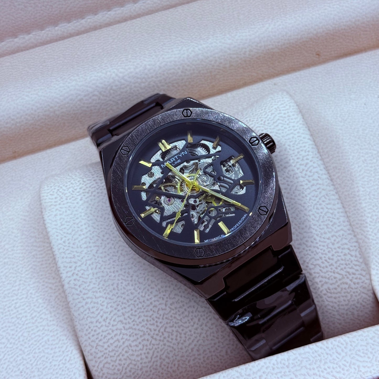 Automatic skeleton black dial with black chain