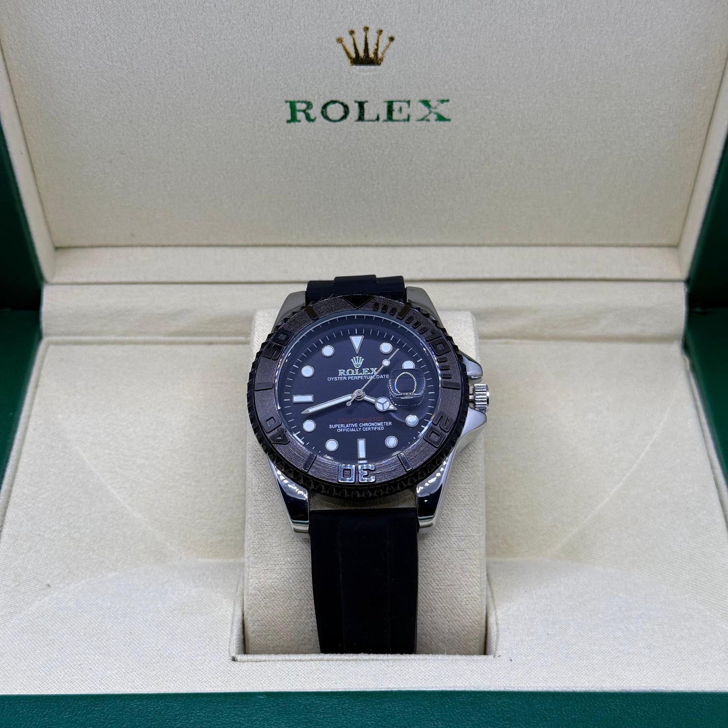 Rolex strap silver black rotaiting dial