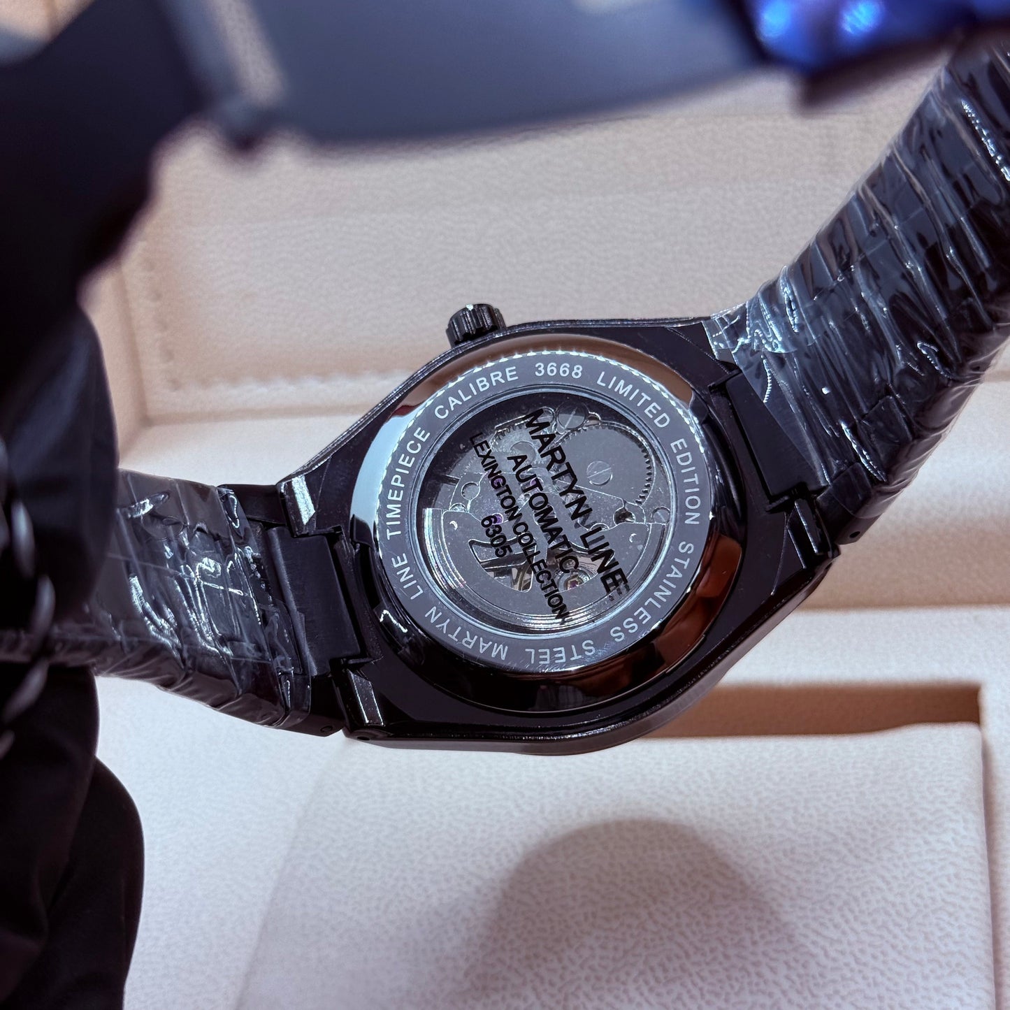 Automatic skeleton black dial with black chain