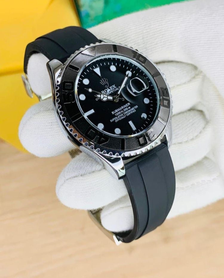 Rolex strap silver black rotaiting dial