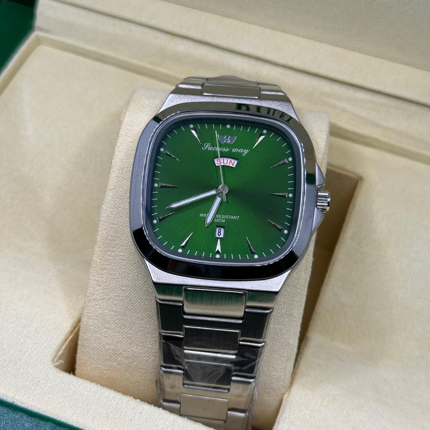 Success way silver with green  dial DAY & DATE