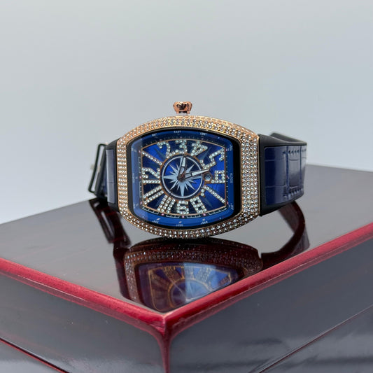 FM Blue strap with golden diamond watch