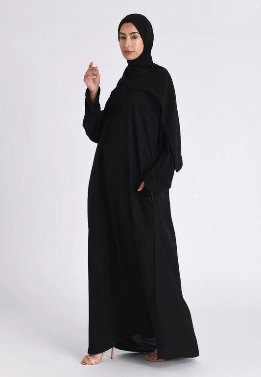 Plain Black Abaya with Zip Pockets (Premium)