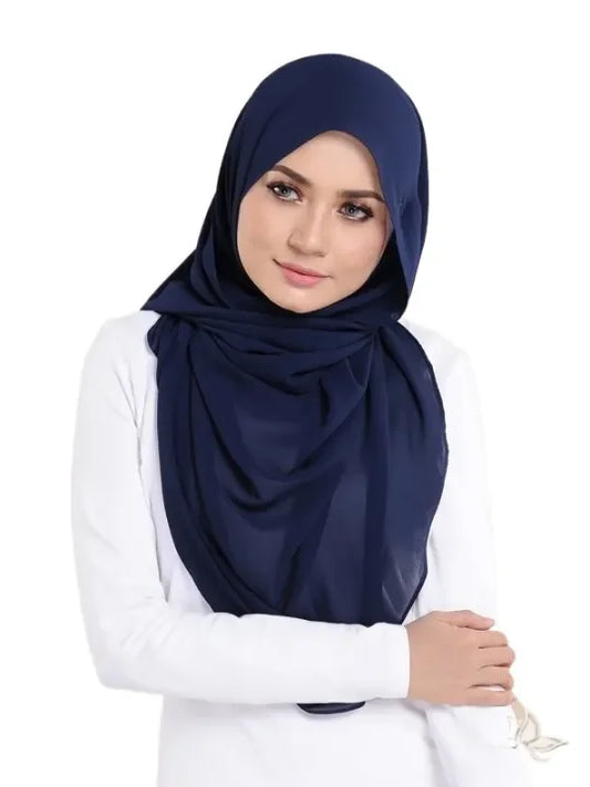 Pastel Hijaabi Navy Blue Best Quality Chiffon Hijab Georgette Hijab Breathable Soft Fabric Modesty Stylish Lightweight Instant Hijabs